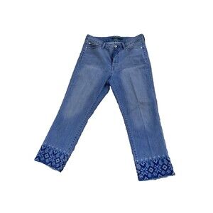 Lauren Polo Ralph Lauren Womens Embroidered Cropped Jeans size 12 Cotton Denim